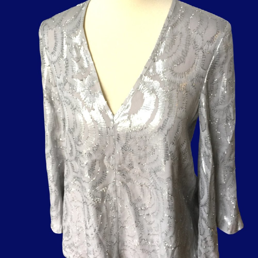 Elizabeth & James Silk & Silver Foil NEW Top  XS - Picture 4 of 6